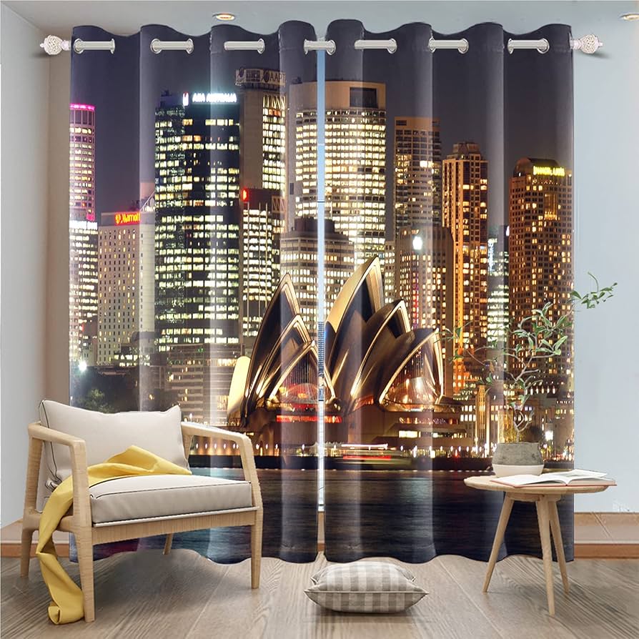 Urban Skyline Night Curtain
