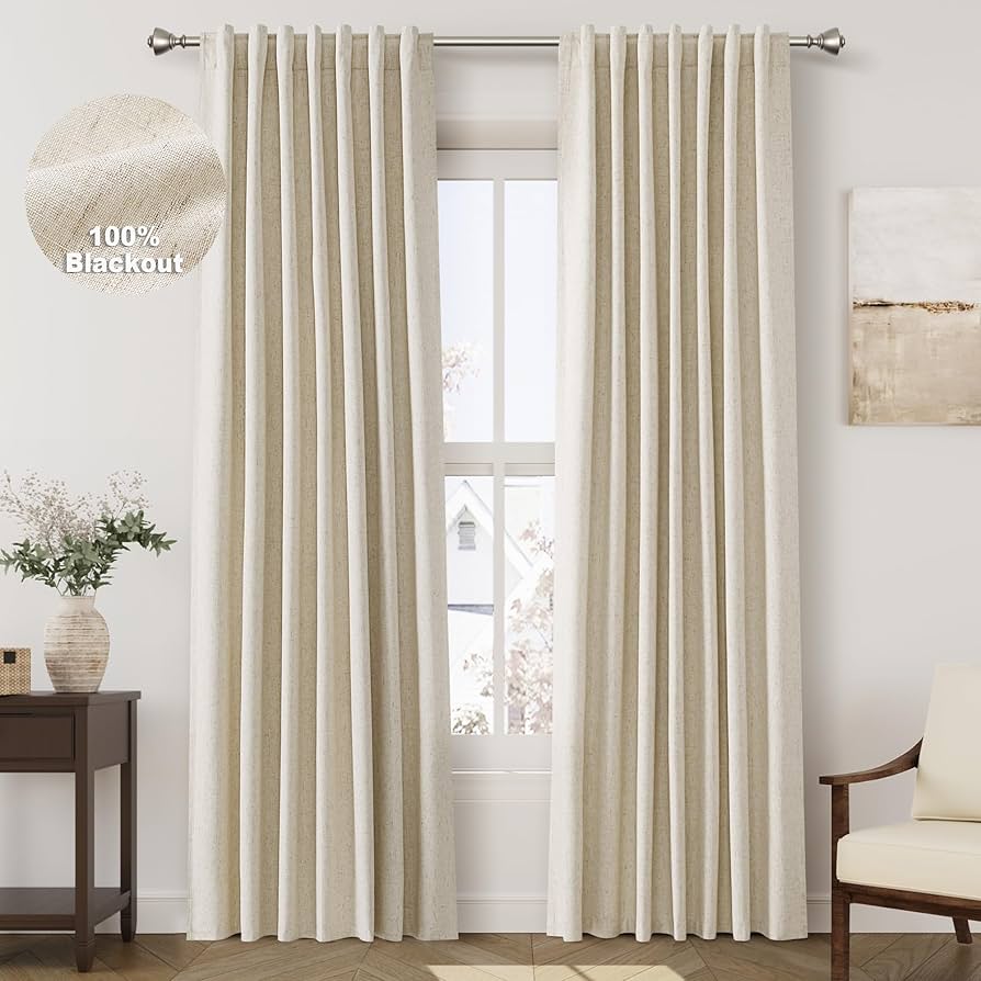 Warm Beige Linen-Texture Blackout Curtain