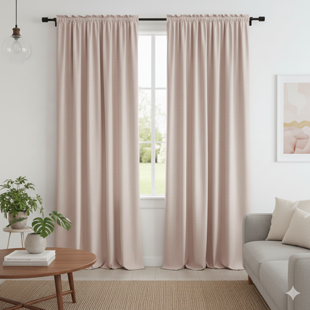 Blush Pink Linen-Texture Blackout Curtain