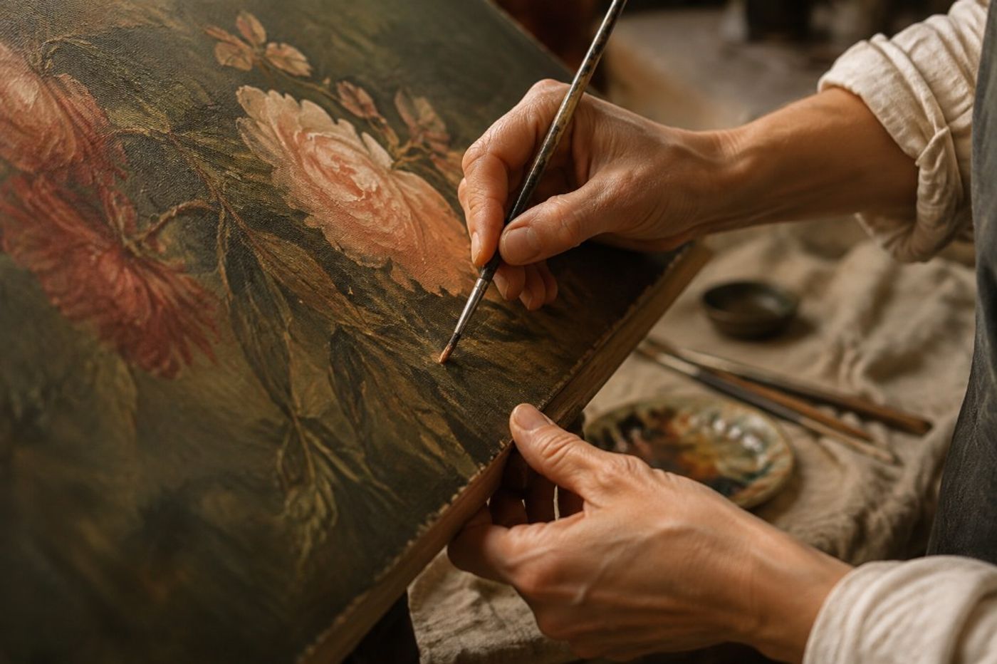 Hands painting on canvas