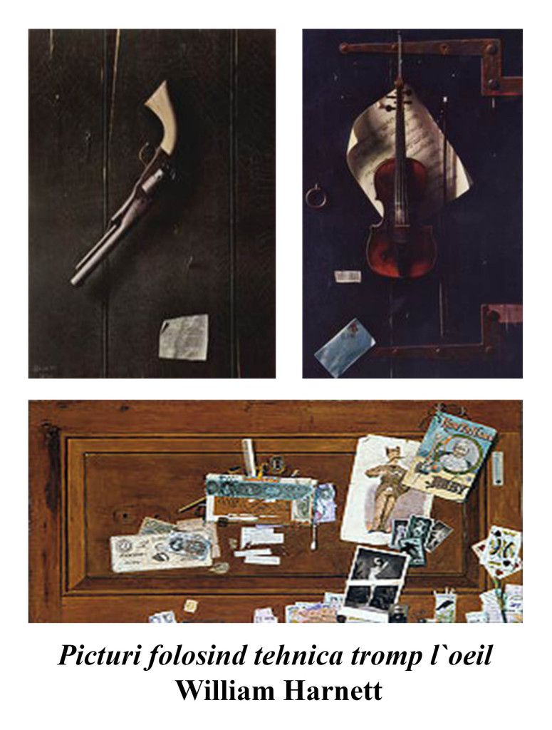 Paintings using the tromp l`oeil technique William Harnett