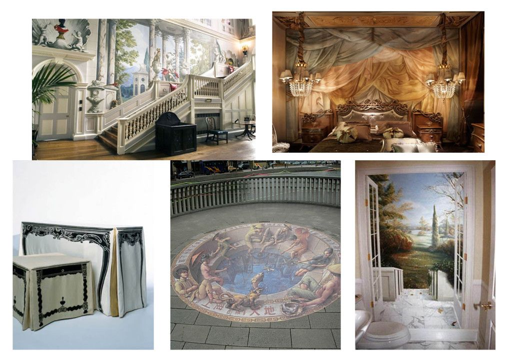 Tromp l`oeil in different spaces