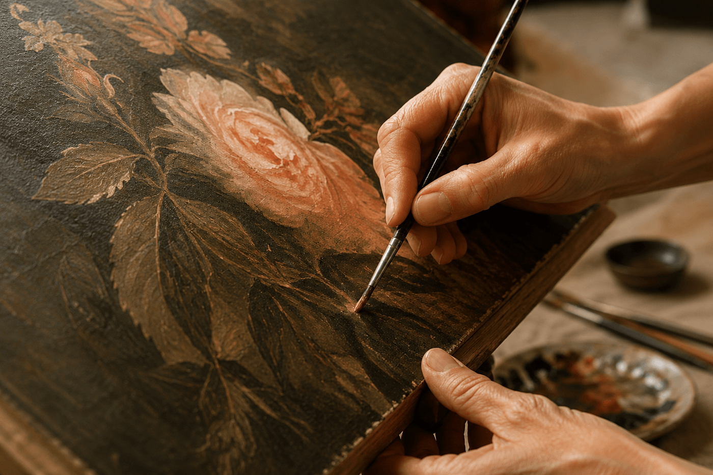 Hands painting on canvas