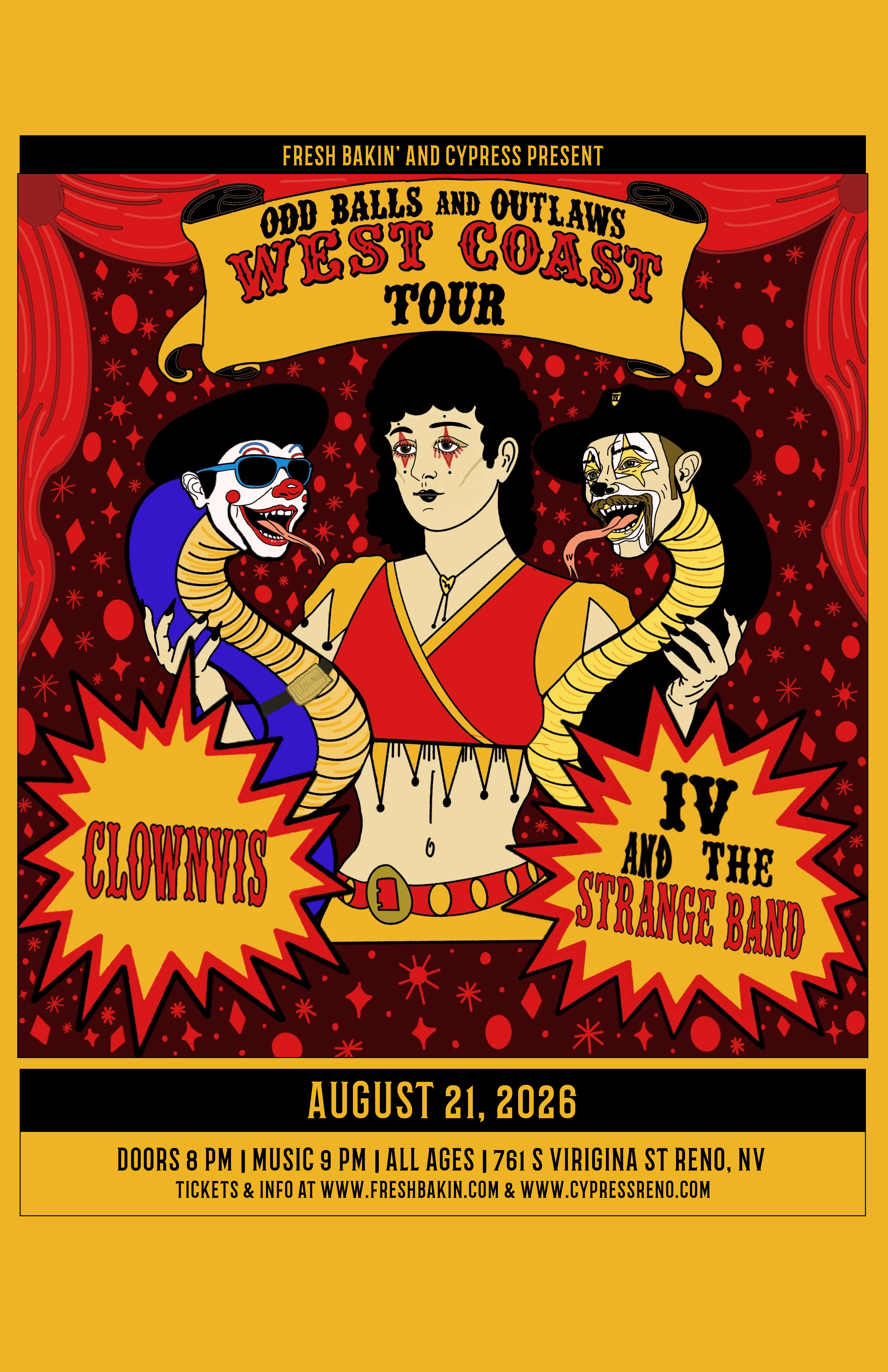 V and The Strange Band + Clownvis Presley perform at Cypress on August 21, 2026 in Reno.