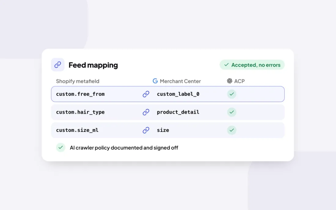 Feeds mapped to Merchant Center and ACP