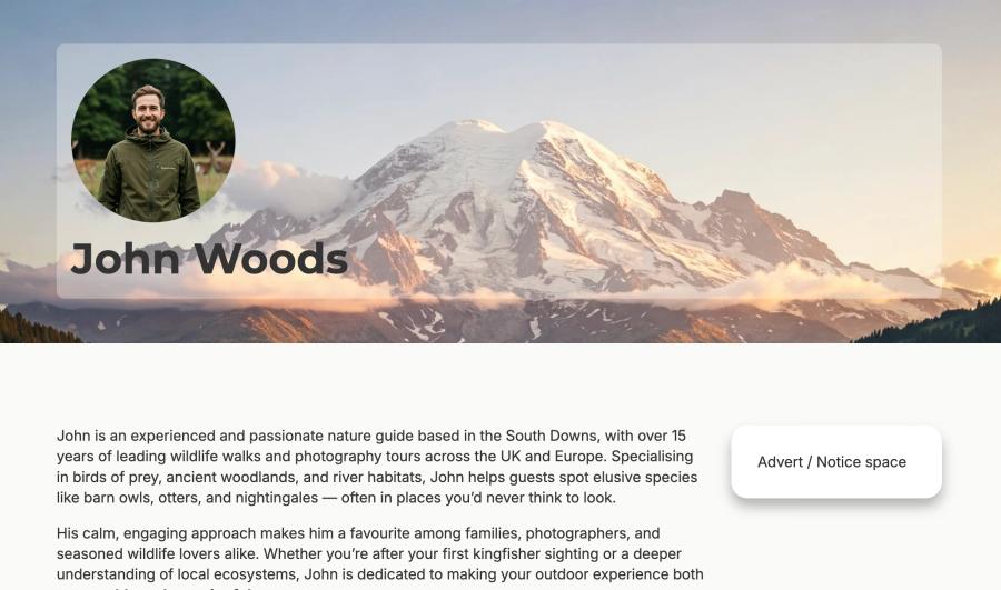 nature guide profile page area