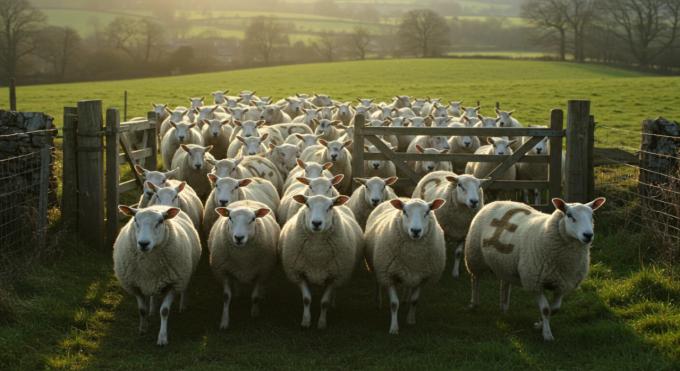 Sheep herded through a gate