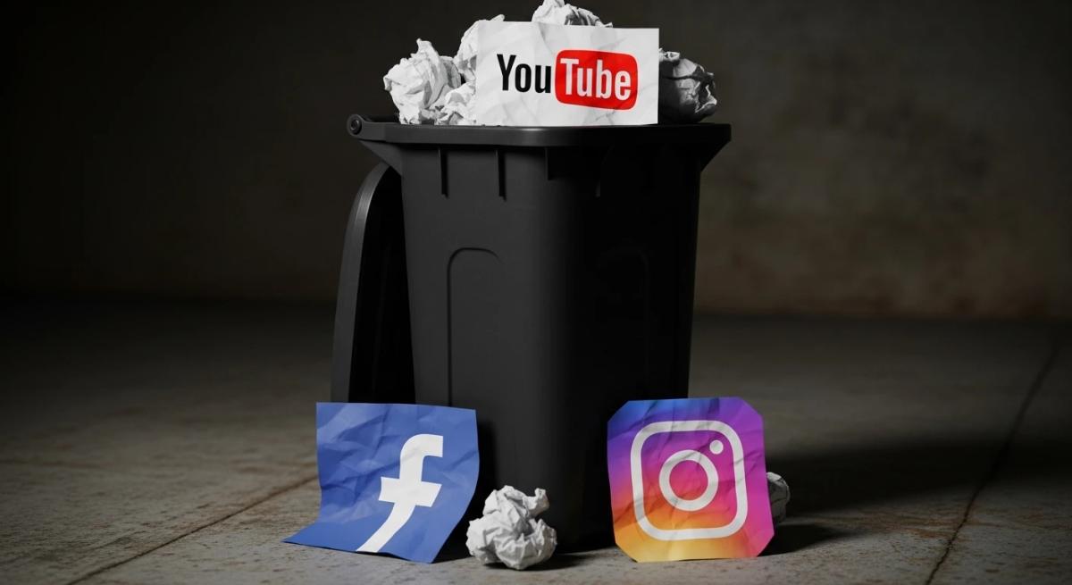 Youtube, facebook and instagram in the bin