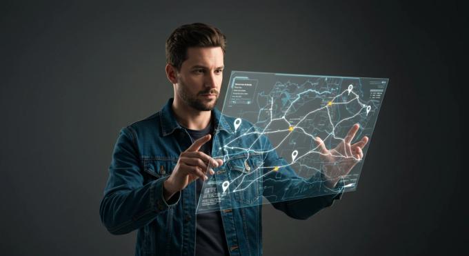 Man using a digital map
