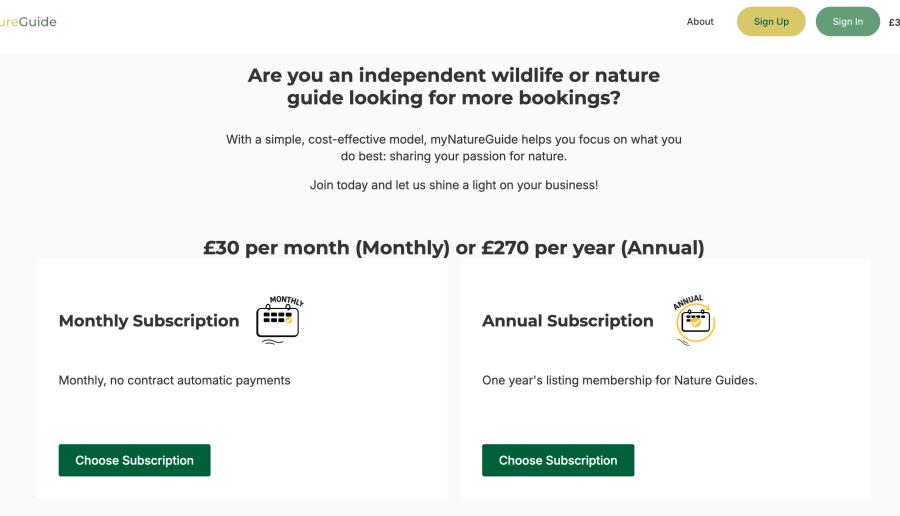 Membership option purchase page