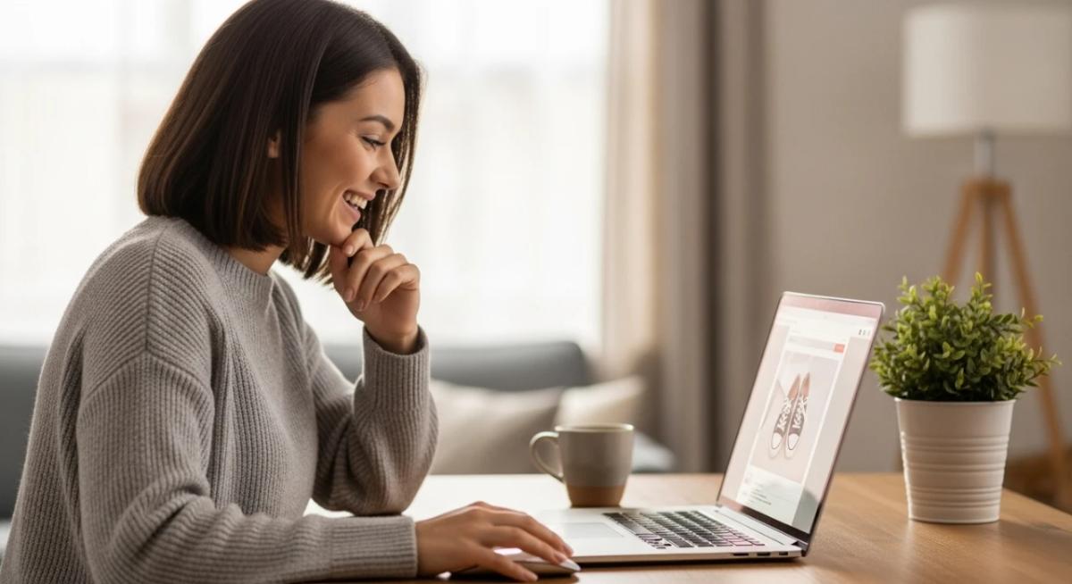 Woman smiling while using laptop