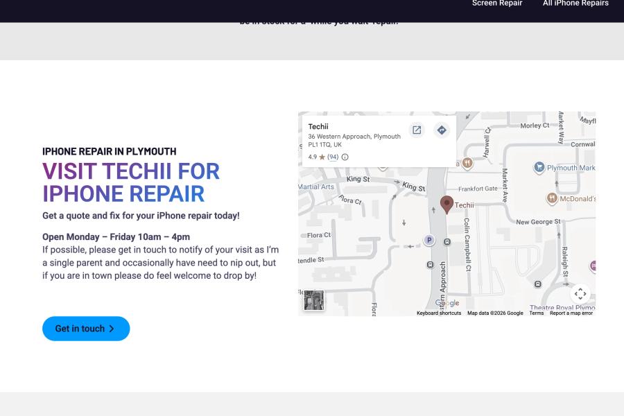 Local SEO section on Techii client website