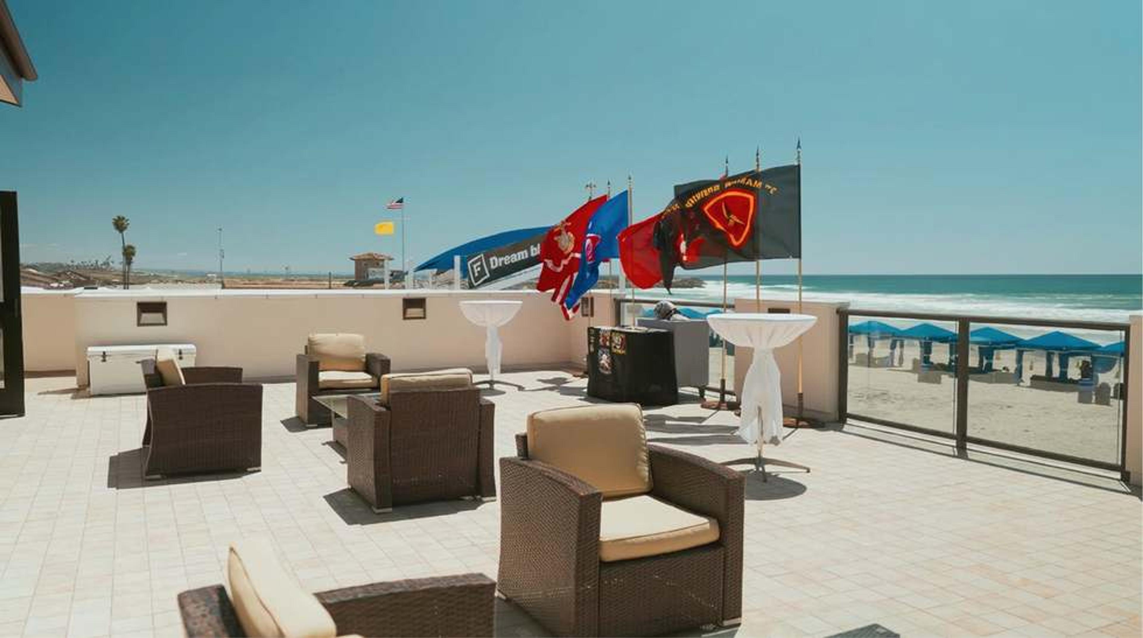 An outdoor reception terrace overlooking the coast at Camp Pendleton