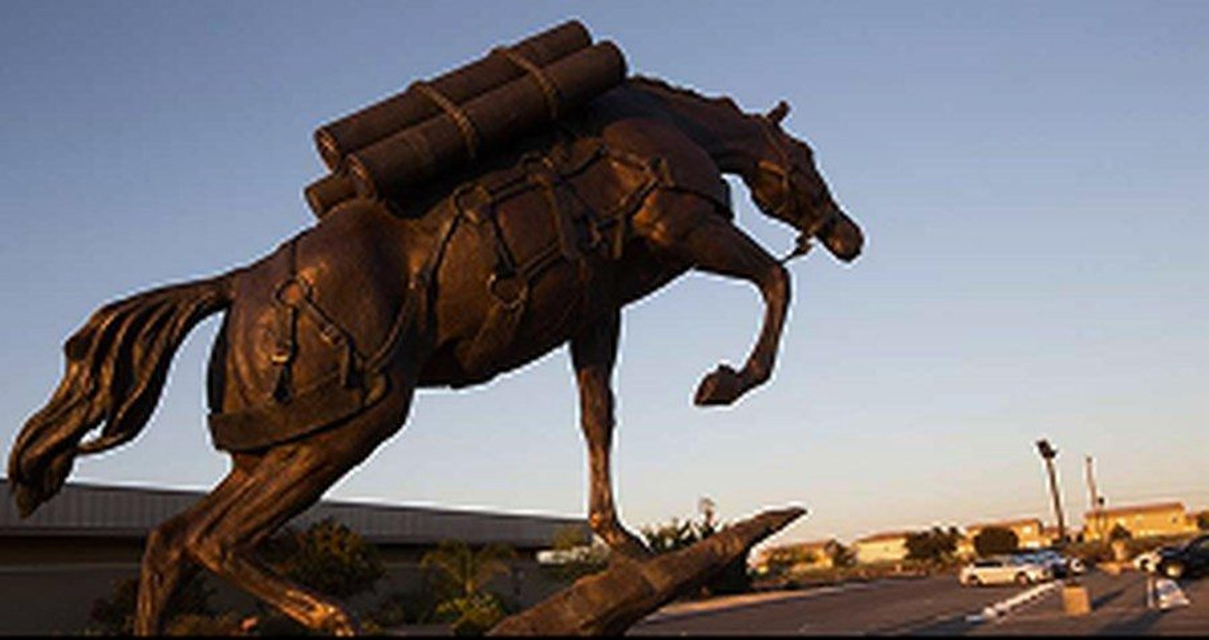 Pack-horse sculpture at Camp Pendleton in warm evening light