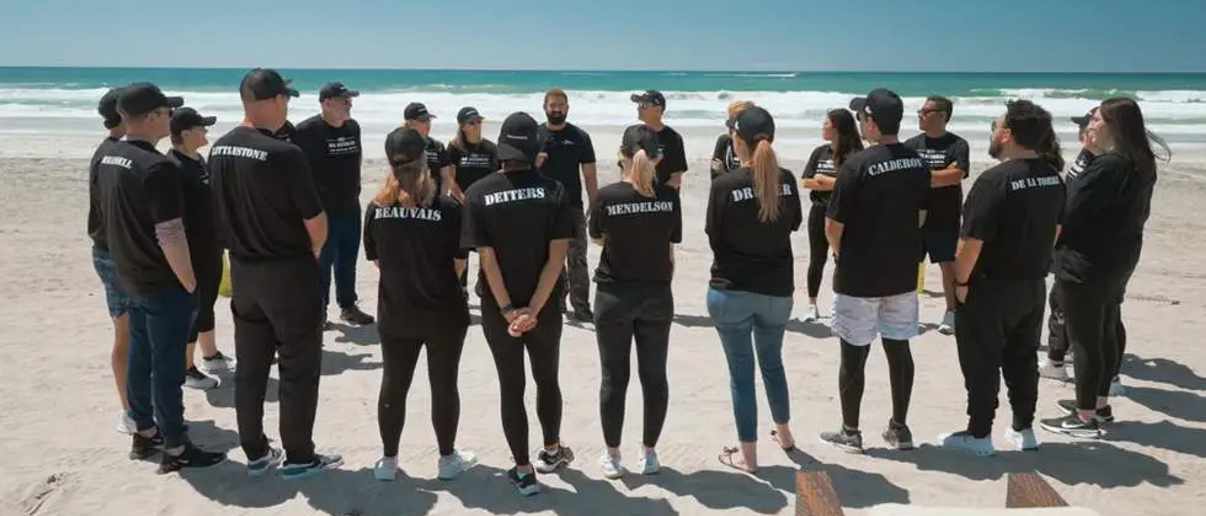 Colleagues take part in a facilitated Experience Camp Pendleton programme on Del Mar Beach