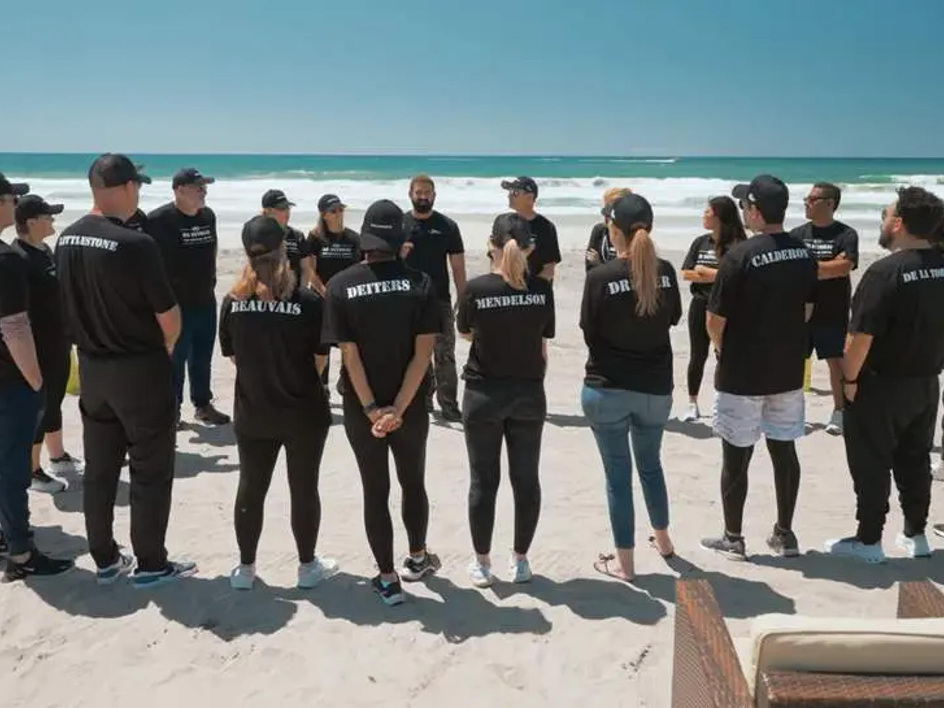 Colleagues take part in a facilitated Experience Camp Pendleton programme on Del Mar Beach