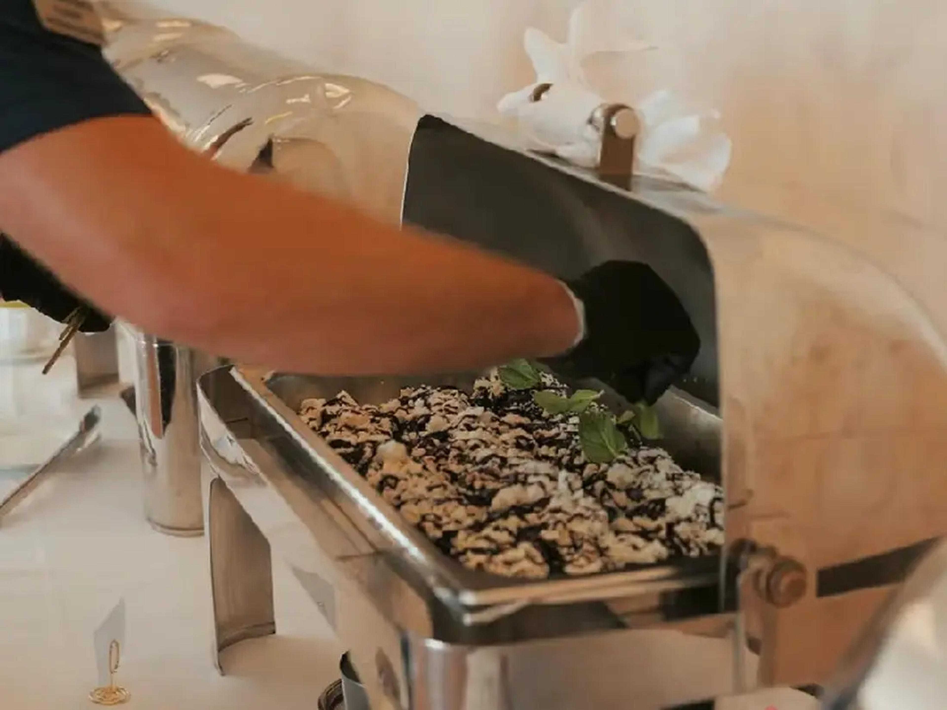 A catered buffet is served during an authentic Experience Camp Pendleton company event