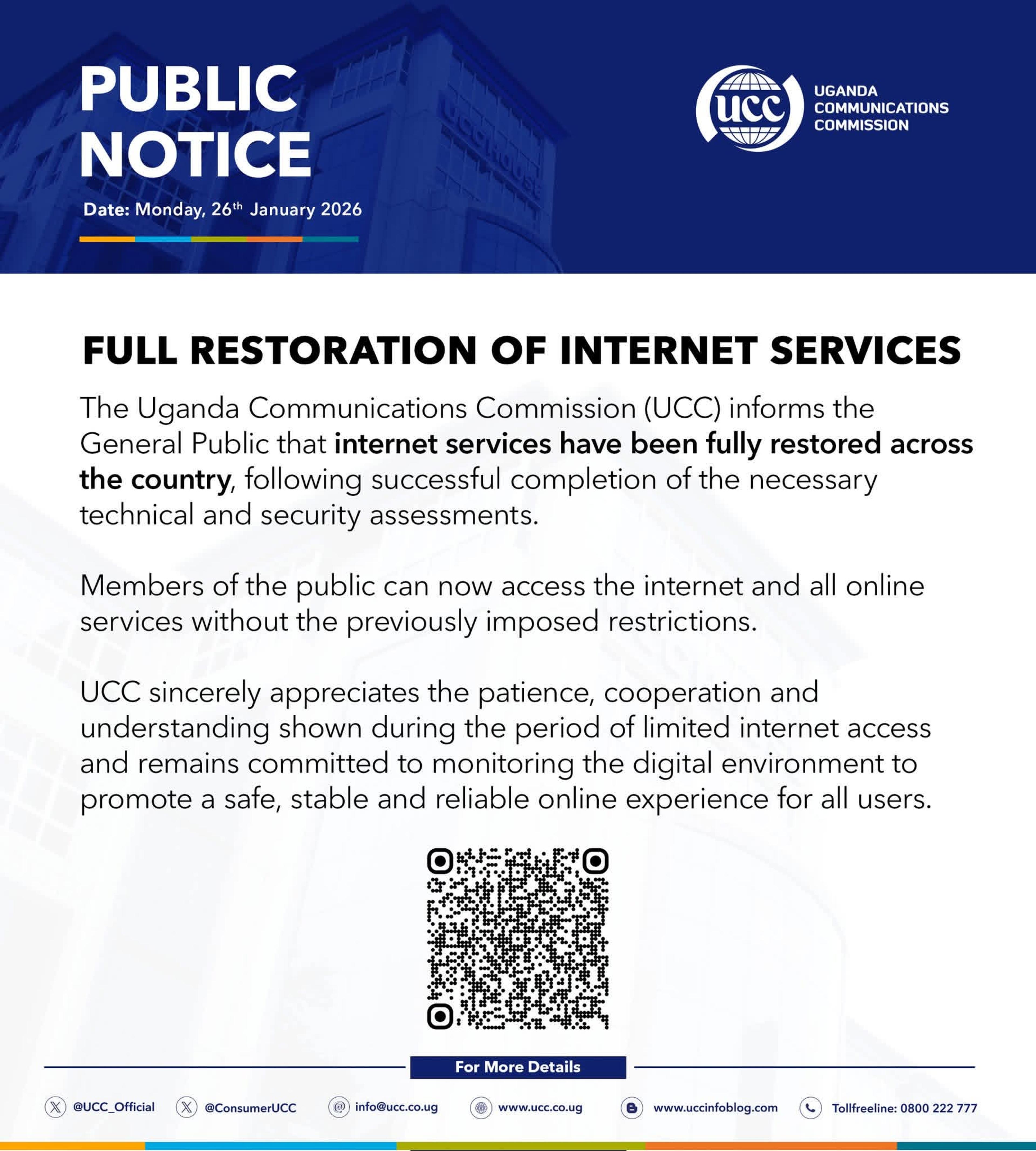 UCC restores internet services as Uganda returns to digital normalcy