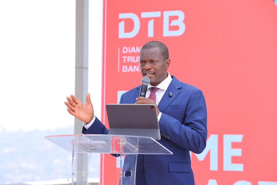 Godfrey Sebaana, CEO of DTB Uganda, addresses attendees at the DTB Mortgage Finance launch at the Emerald Residences in Mutungo Hill in Kampala. 