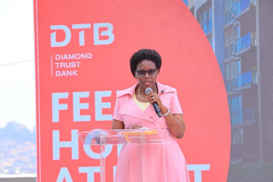 Hon. Judith Nabakooba, the Minister for Lands, Housing and Urban Development, delivers her official address during the launch at Emerald Residences in Mutungo Hill, Kampala.