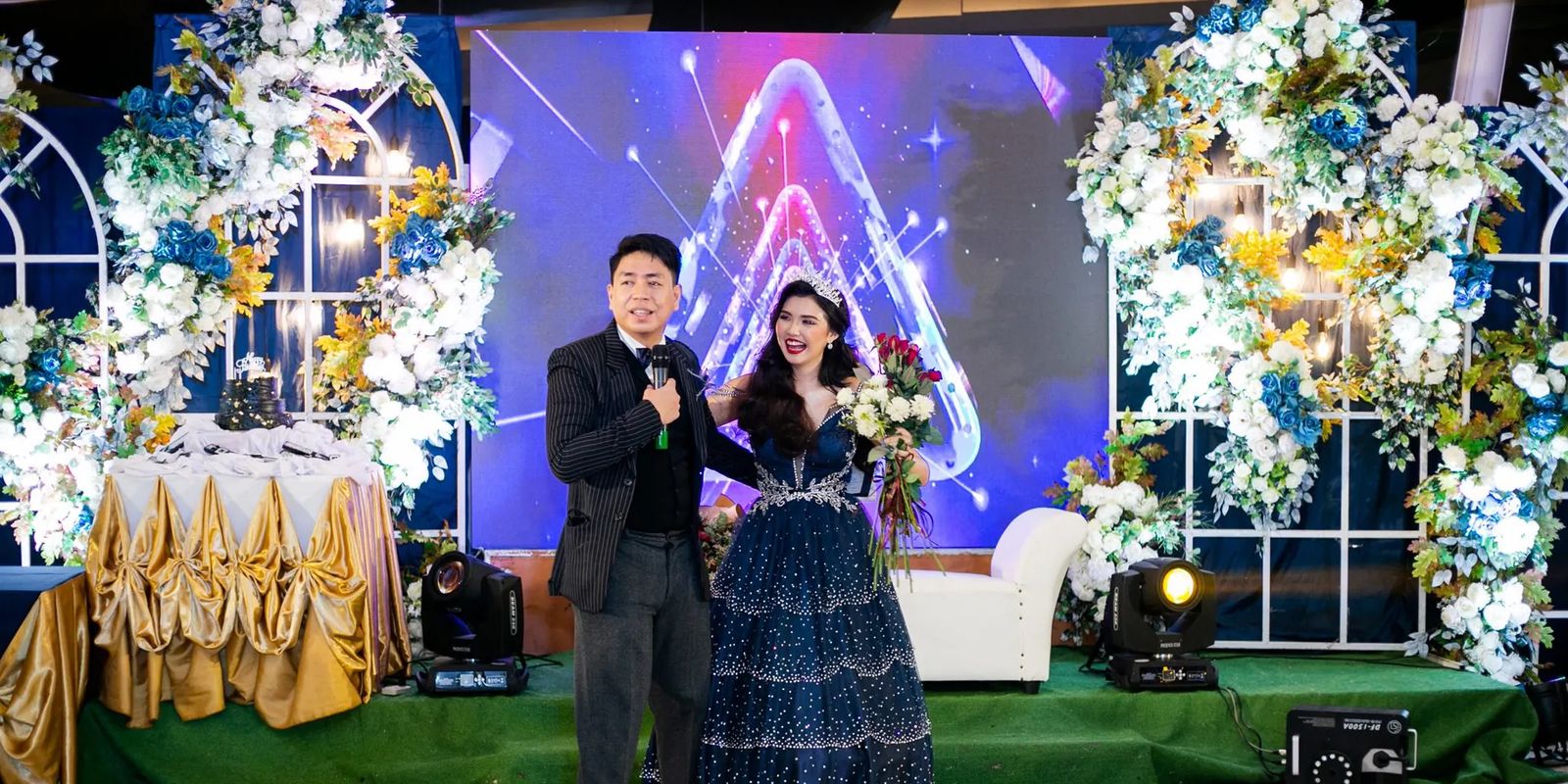 Debutante celebrating on stage at her 18th birthday in the Philippines