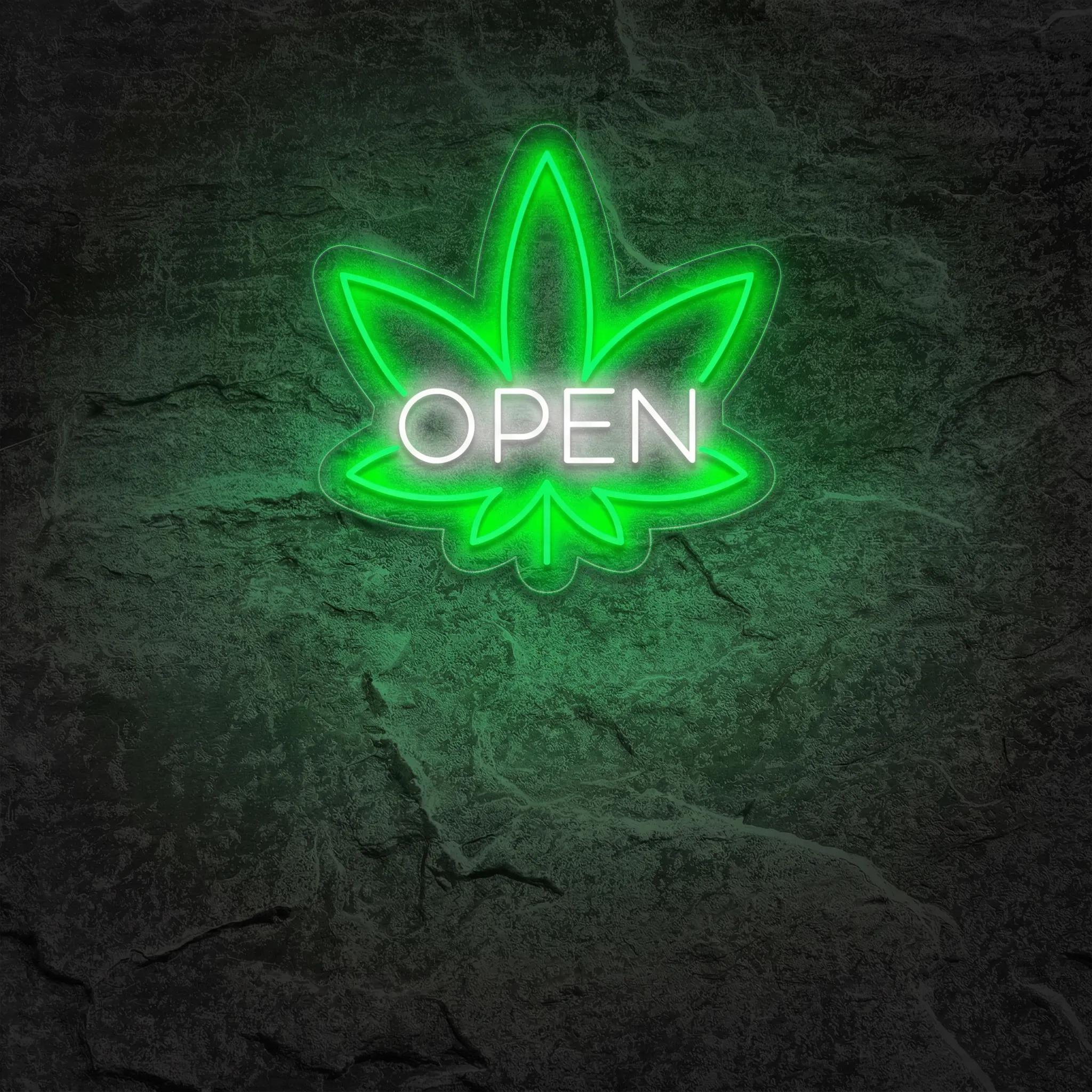 Néon Open Feuilles Bar Canabis - Néon personnalisé NeonStar