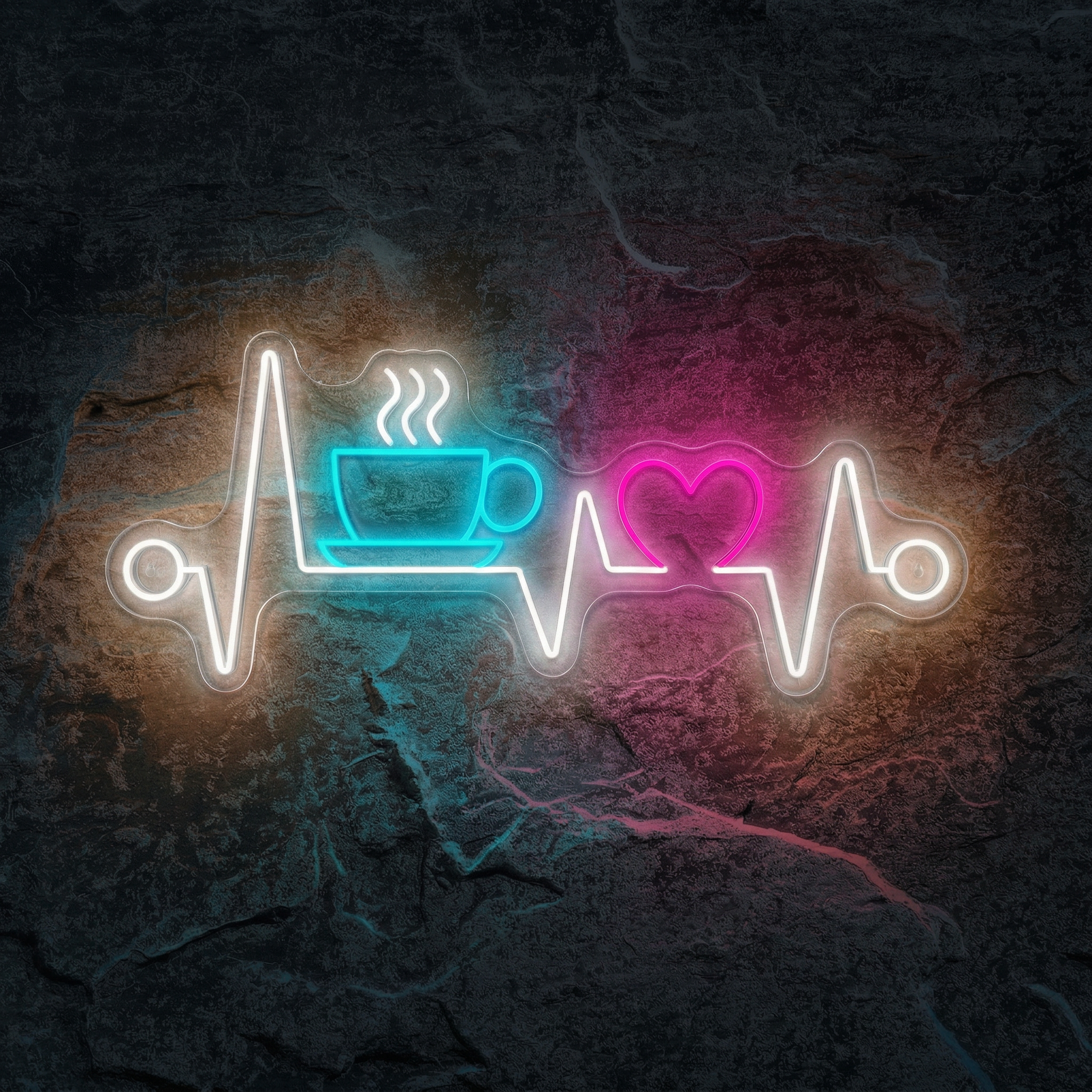 Néon Battement de coeur avec café - Néon personnalisé NeonStar