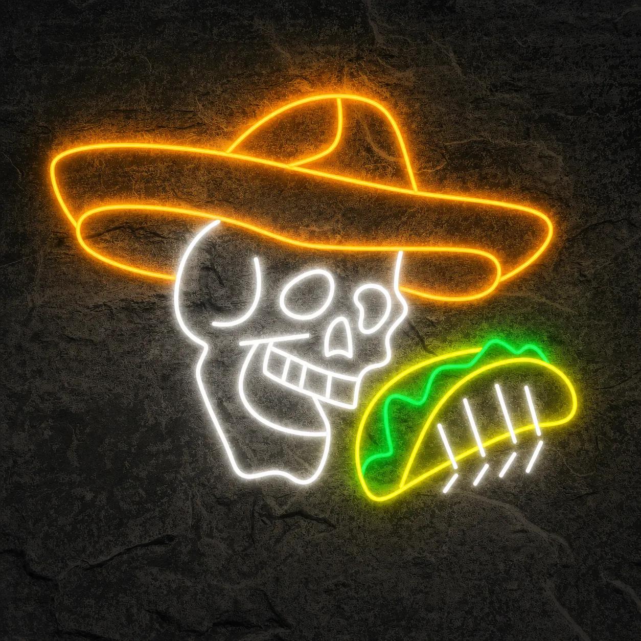 Néon Crâne avec Tacos - Néon personnalisé NeonStar