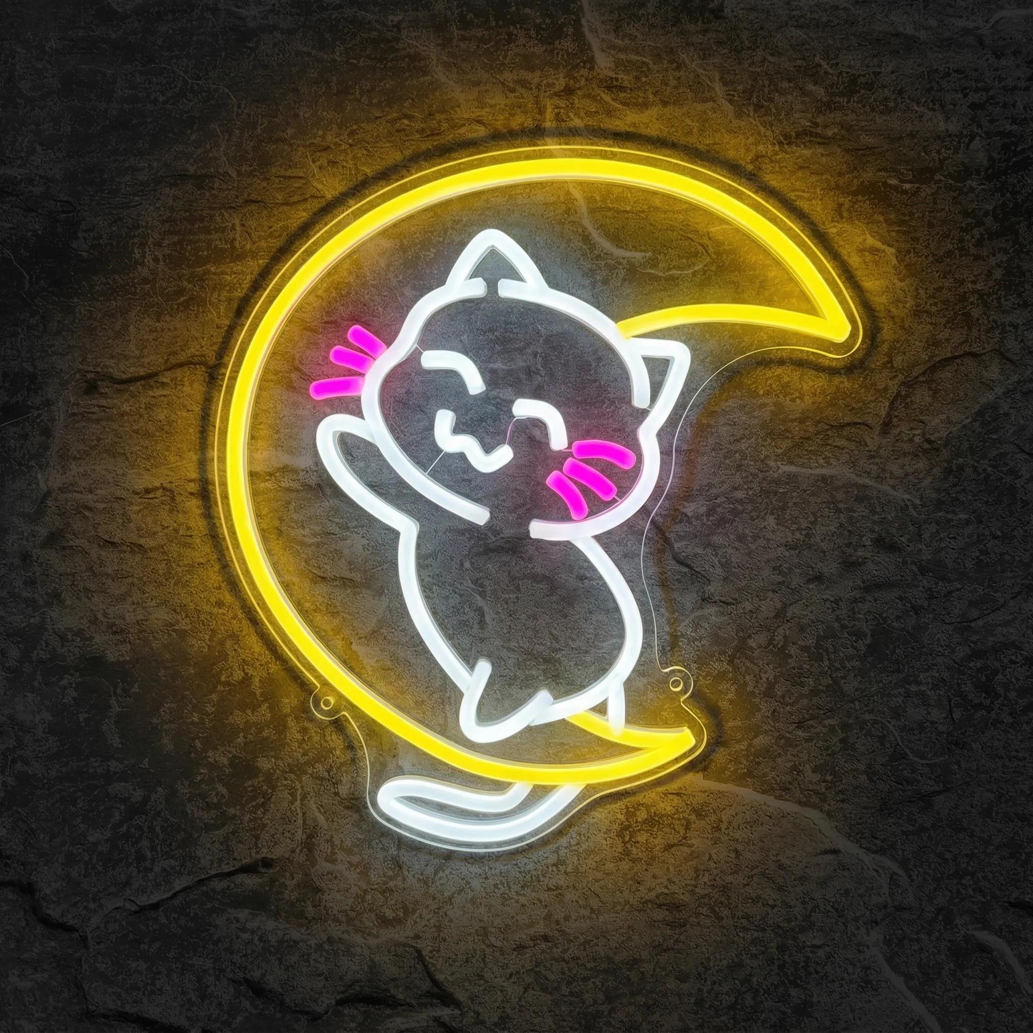 Néon Chat Lune Kawai - Néon personnalisé NeonStar