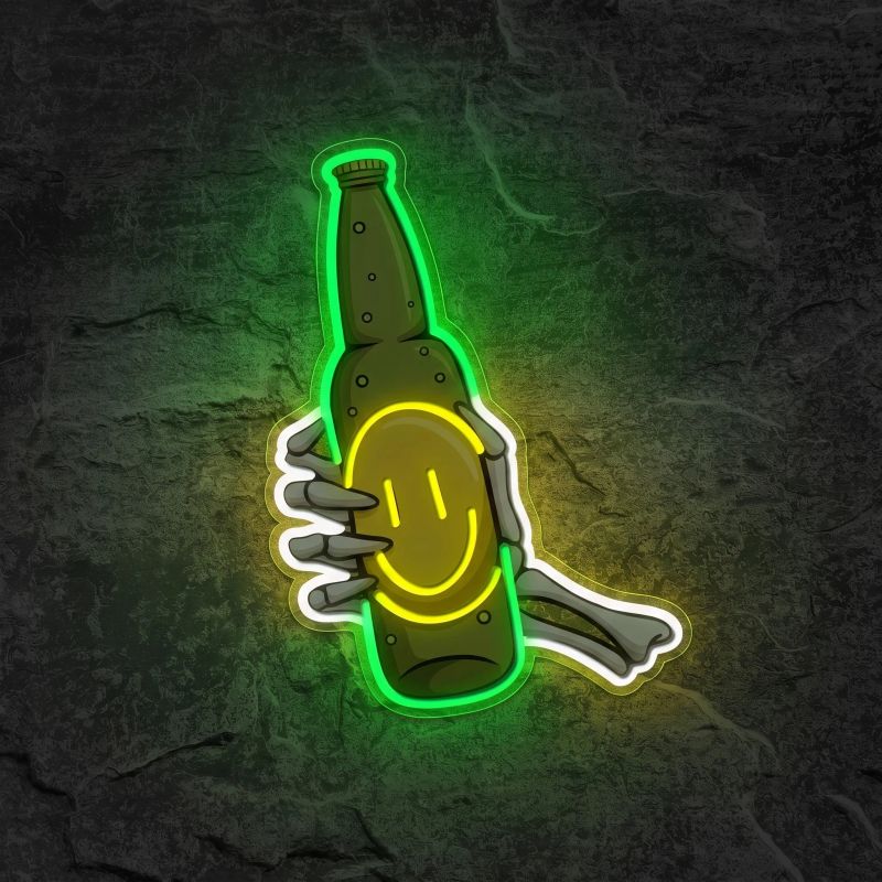 Néon Main du crâne et bouteille de bière - Néon personnalisé NeonStar