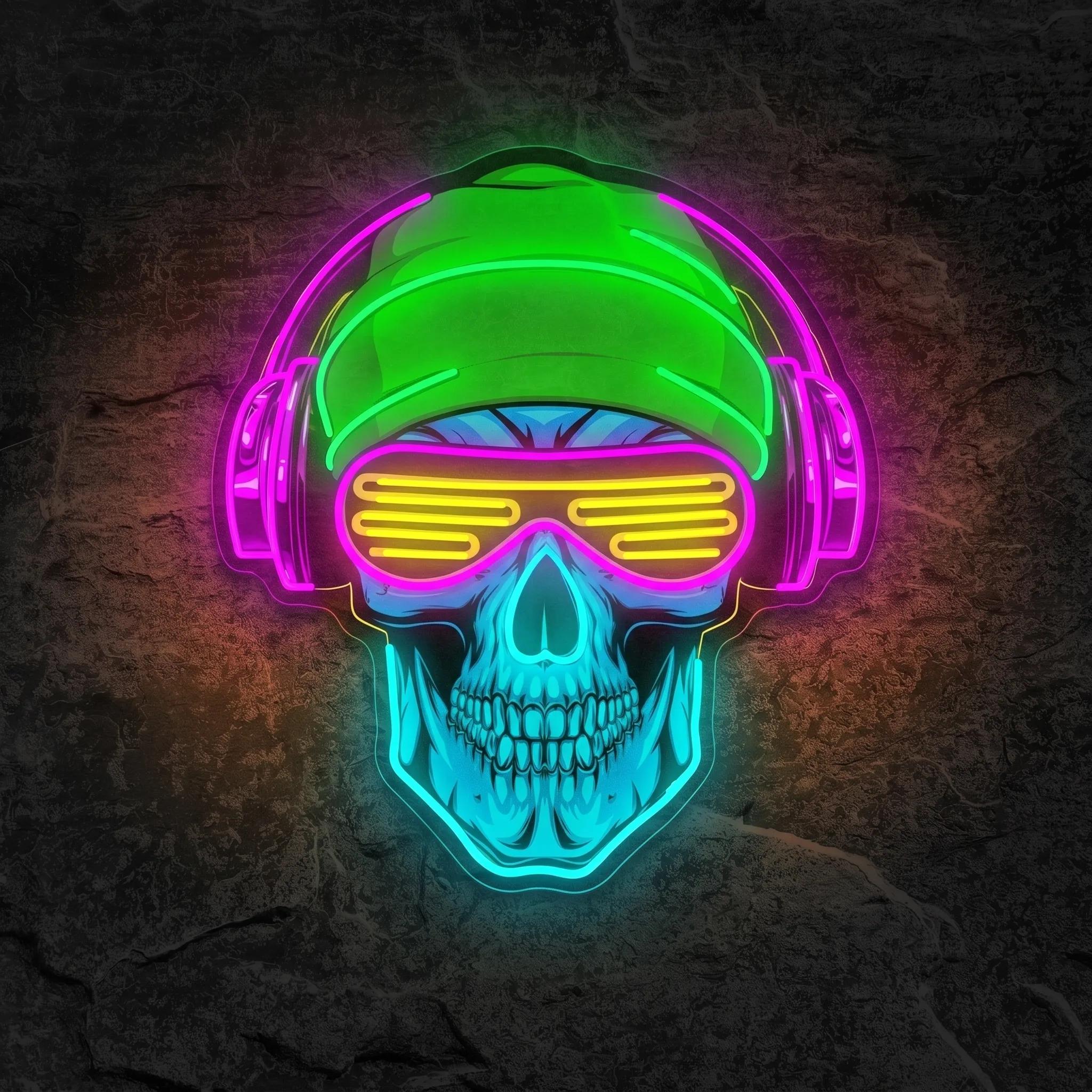 Néon Crâne avec Écouteurs - Néon personnalisé NeonStar