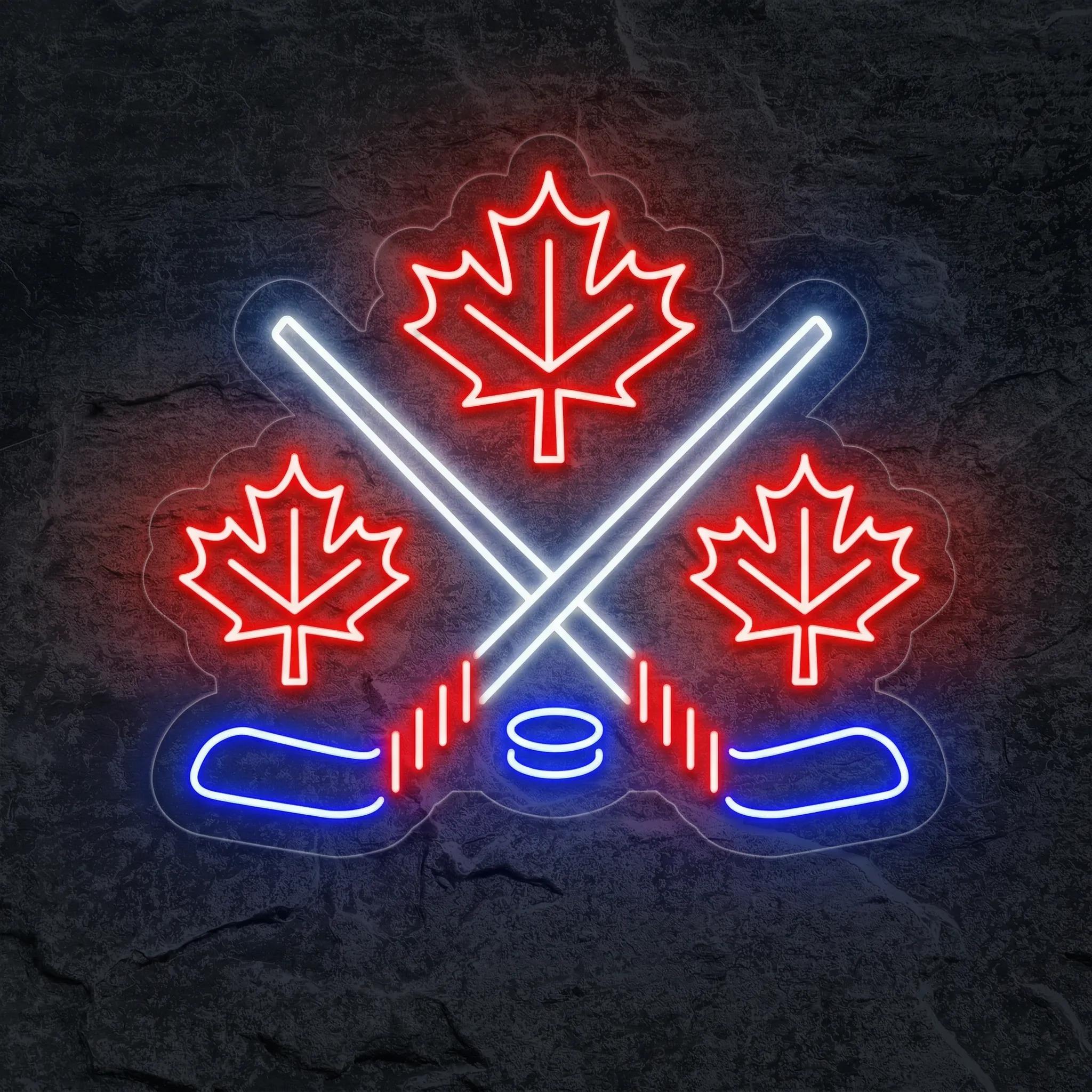 Néon Feuilles d'érable et crosses de hockey - Néon personnalisé NeonStar