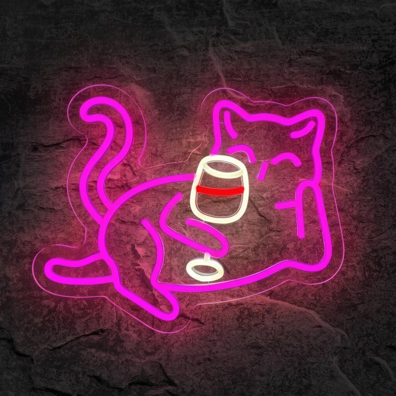 Néon Chat verre de vin - Néon personnalisé NeonStar