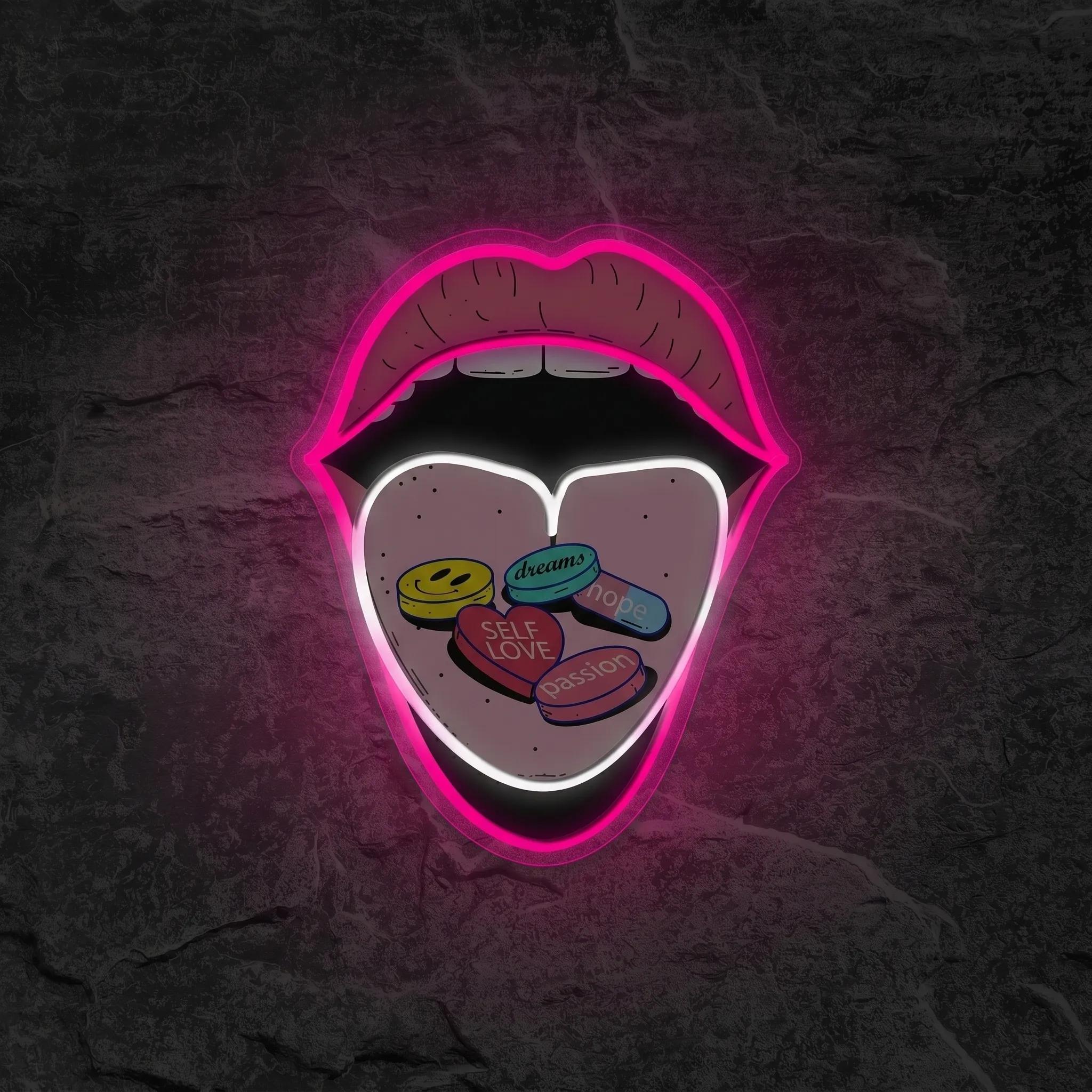 Néon Pilules d'auto-amour Bouche - Néon personnalisé NeonStar