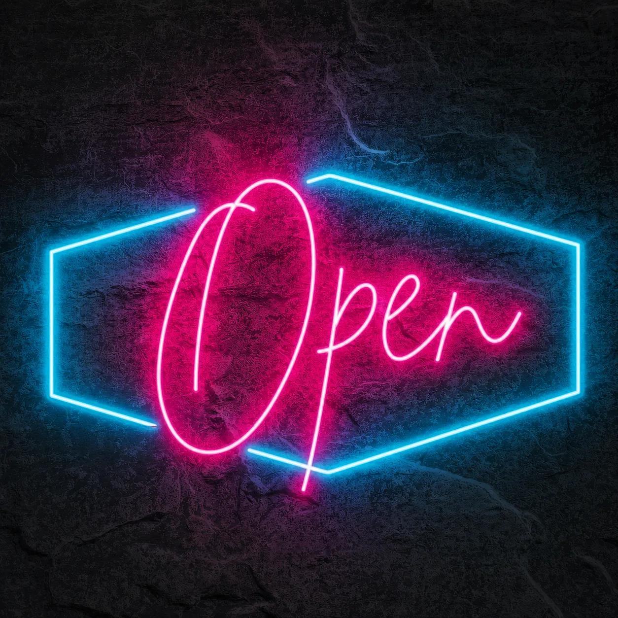 Néon Open Sign Rose et Bleu - Néon personnalisé NeonStar