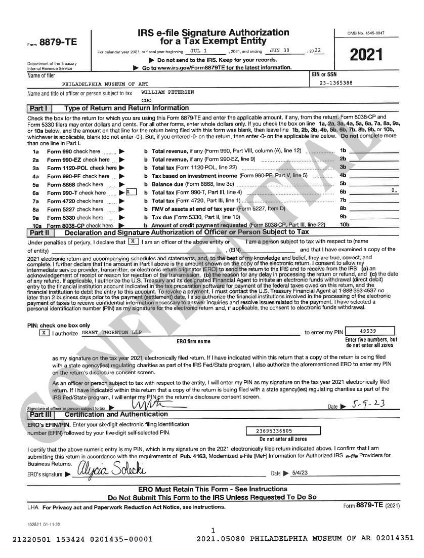 PMA Form 990 2021 | Philadelphia Museum of Art