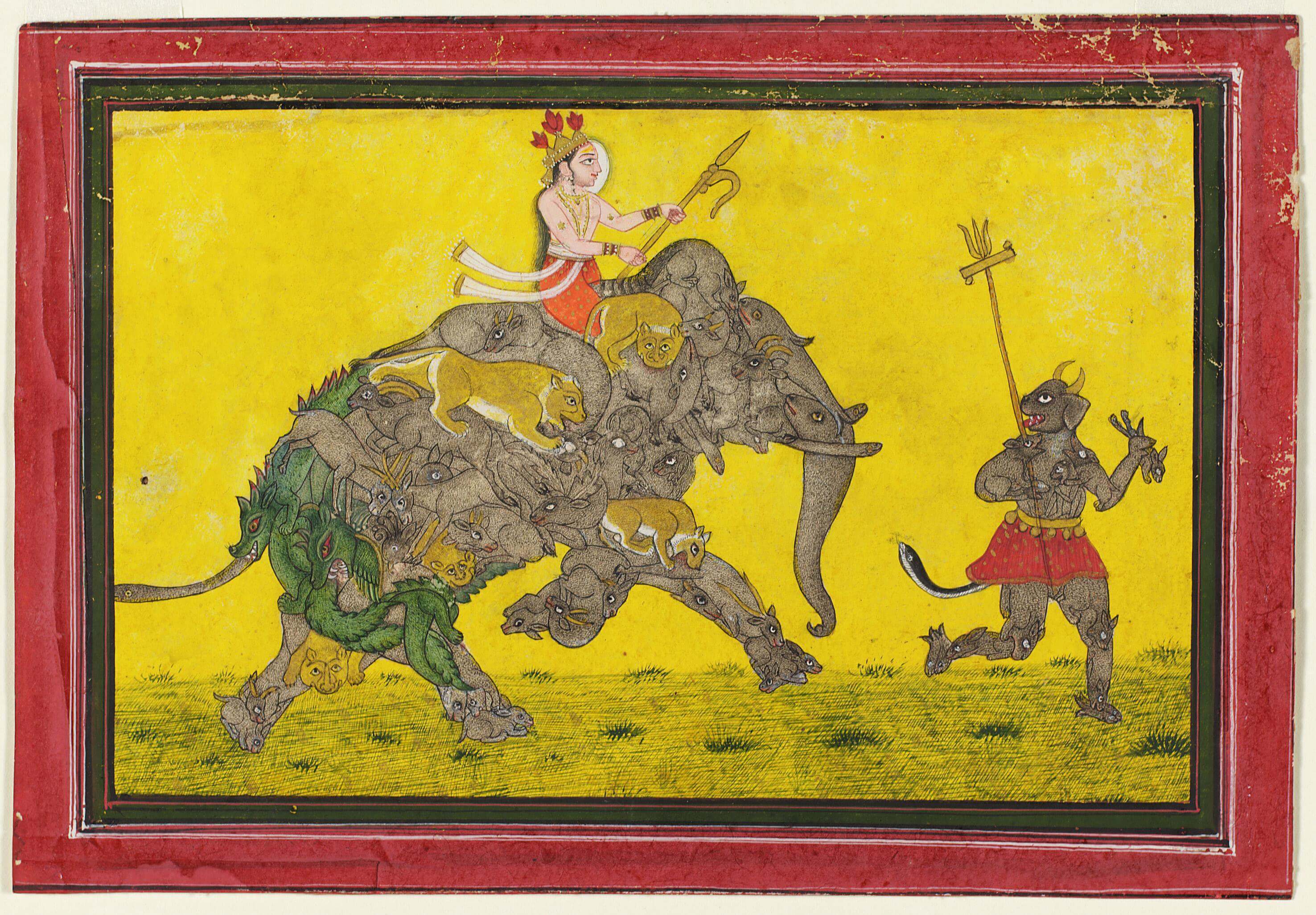 Divine Rider on a Composite Elephant Preceded by a Demon
