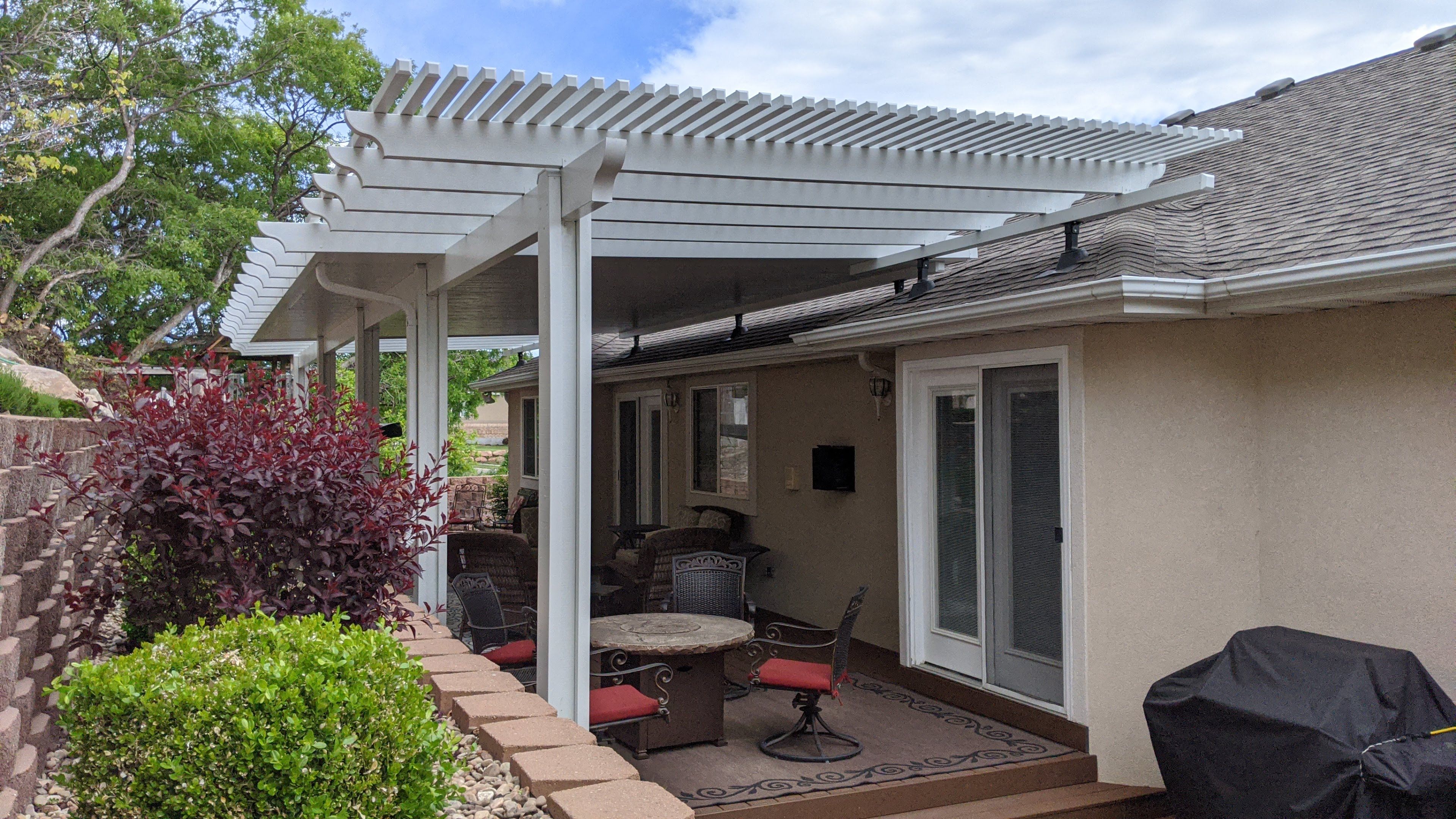 Elevated roof mount patio cover project by Utah Awnings