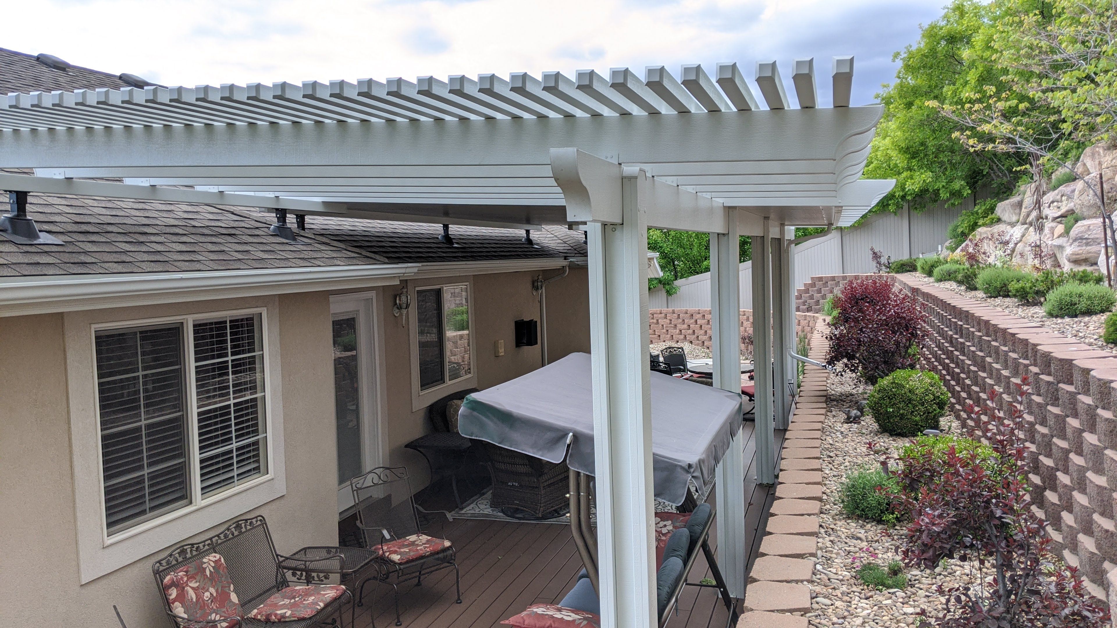 Elevated roof mount patio cover project by Utah Awnings