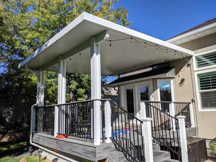 Elevated roof mount patio cover project by Utah Awnings