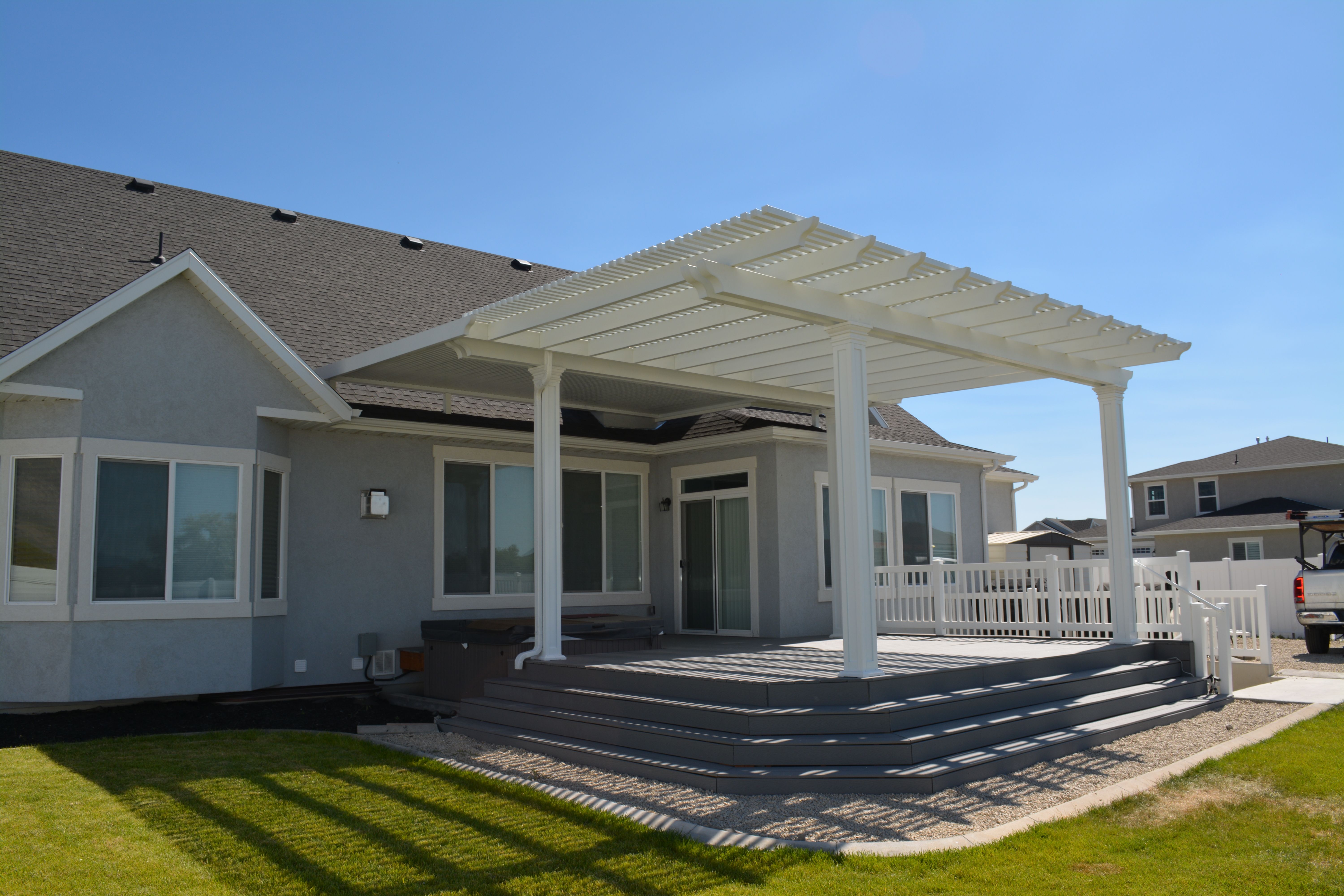 Combination patio cover and awning project by Utah Awnings