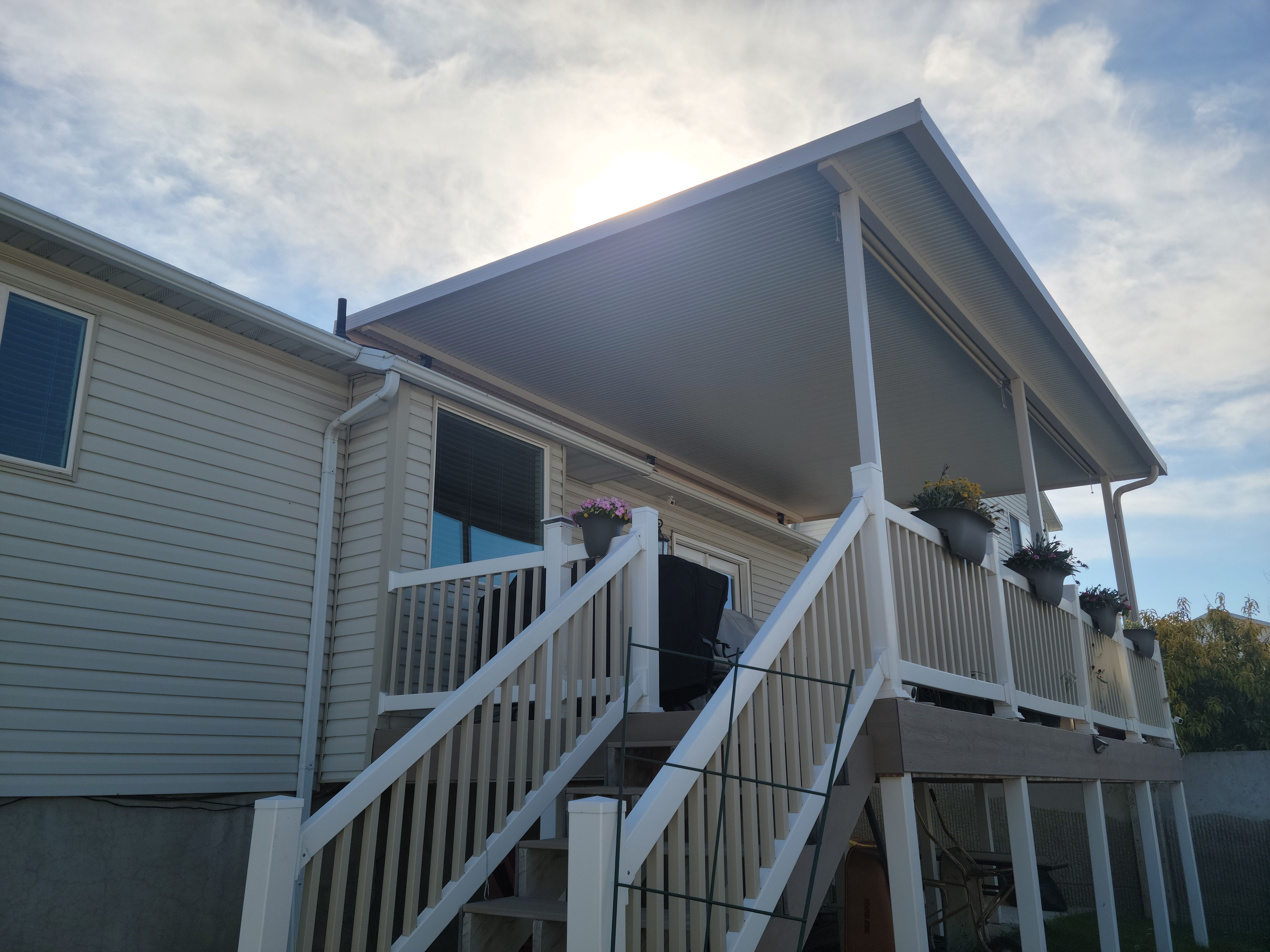Elevated roof mount patio cover project by Utah Awnings