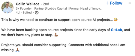 support open source AI LI post