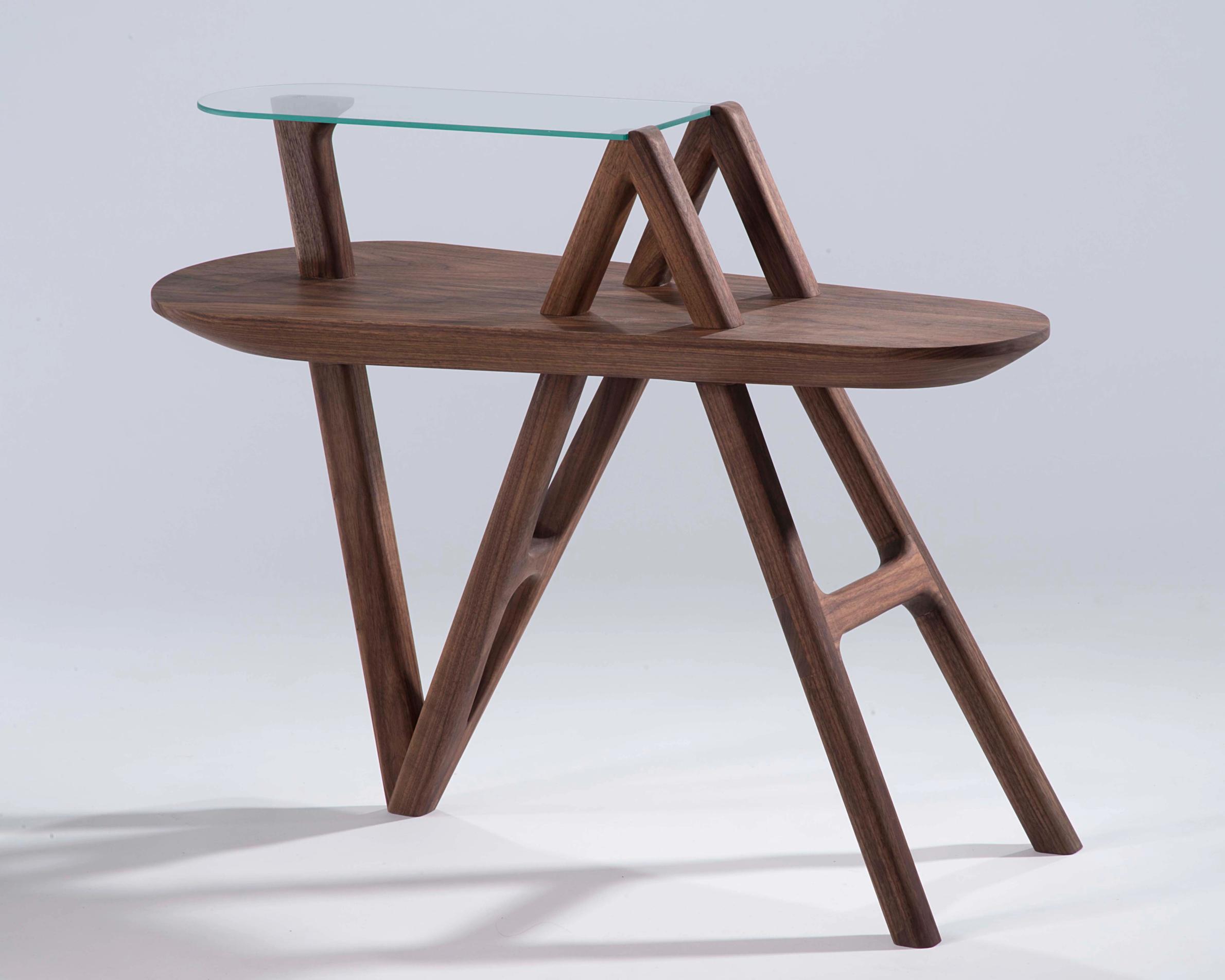 Walnut side table with glass