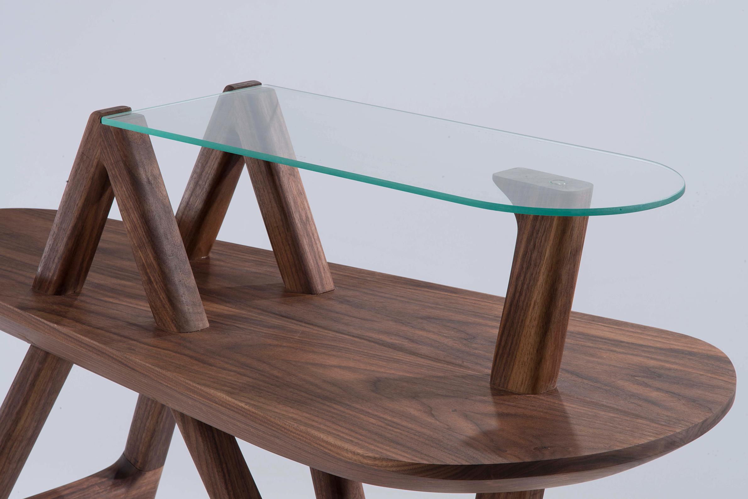 Walnut side table with glass