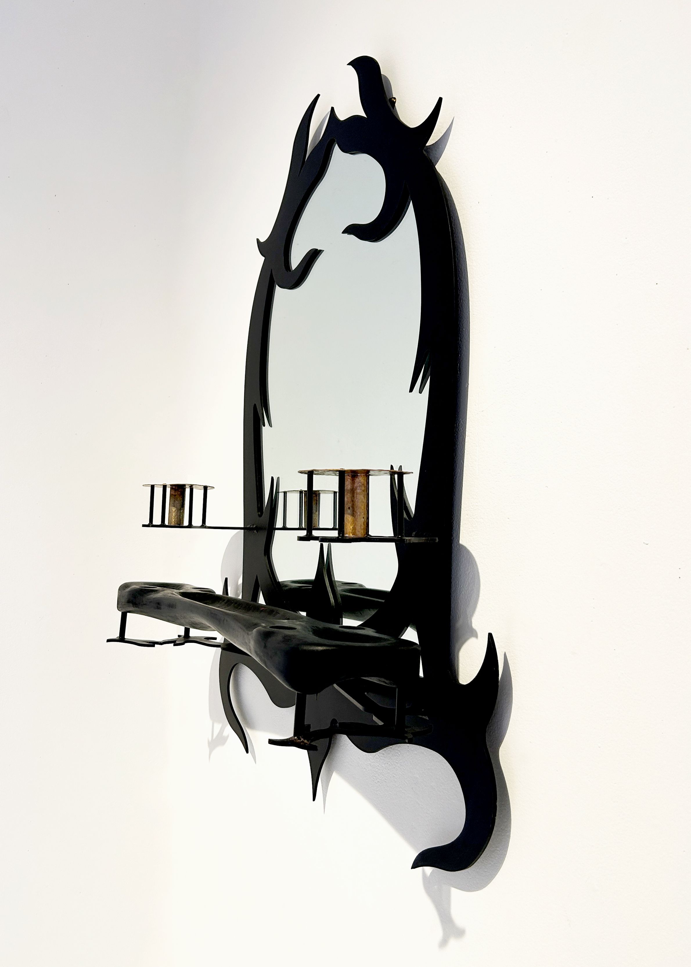 Blackened steel and bronze mirror