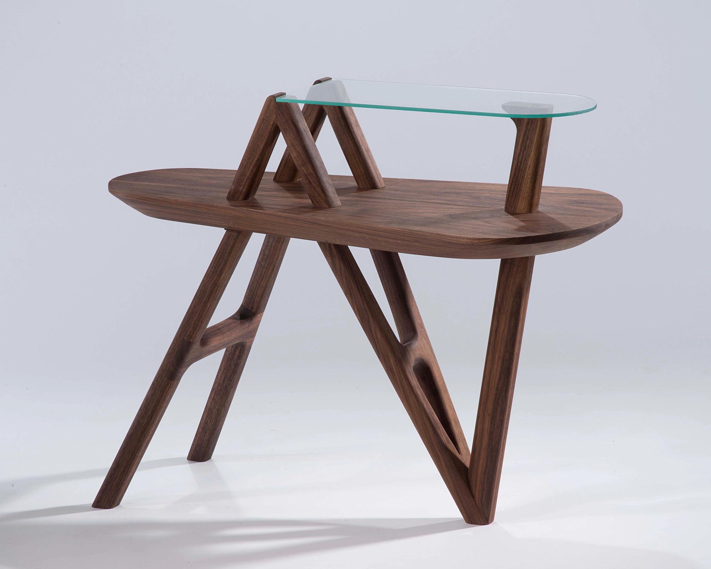 Walnut side table with glass