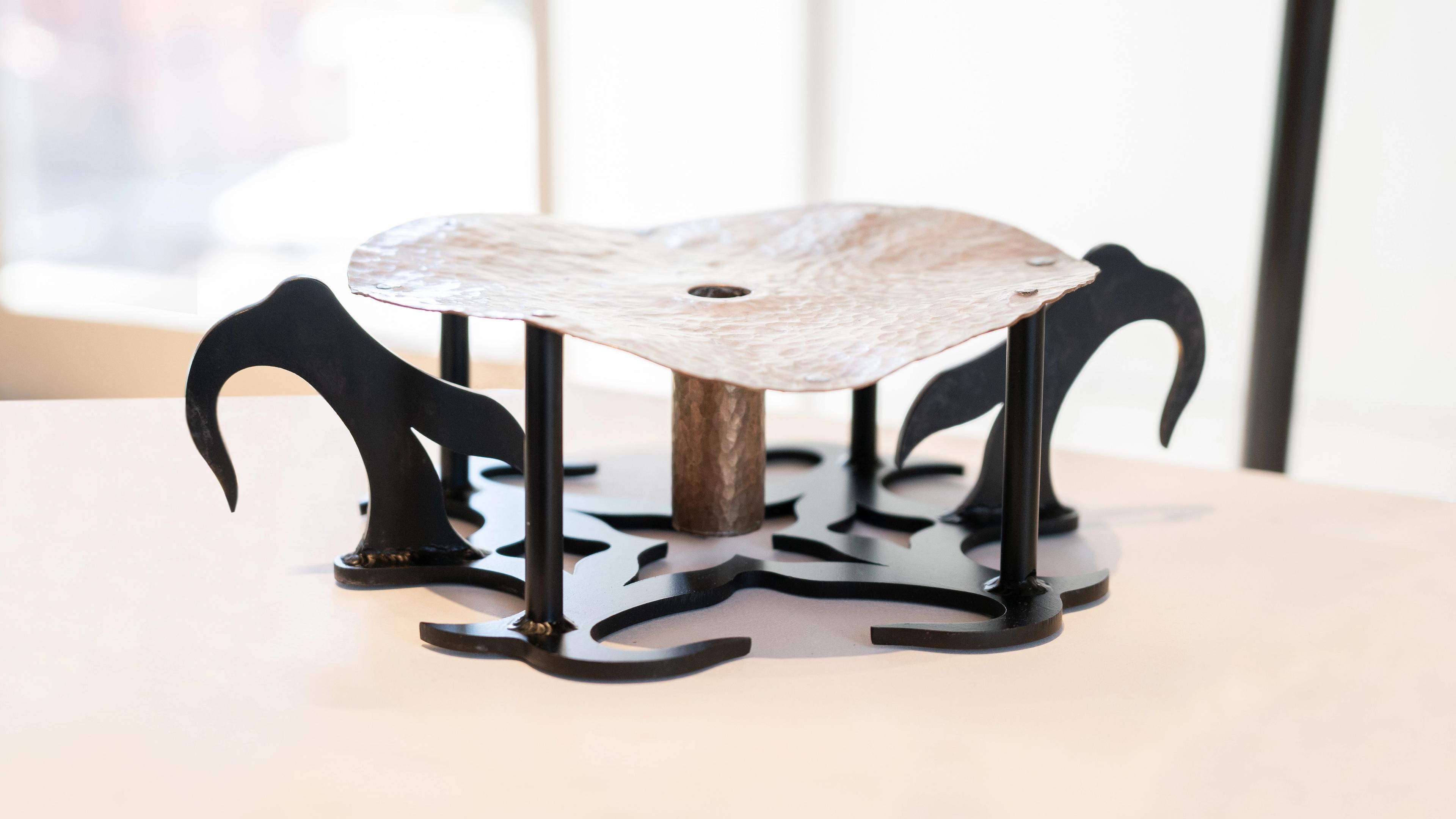 Blackened steel and bronze incense holder