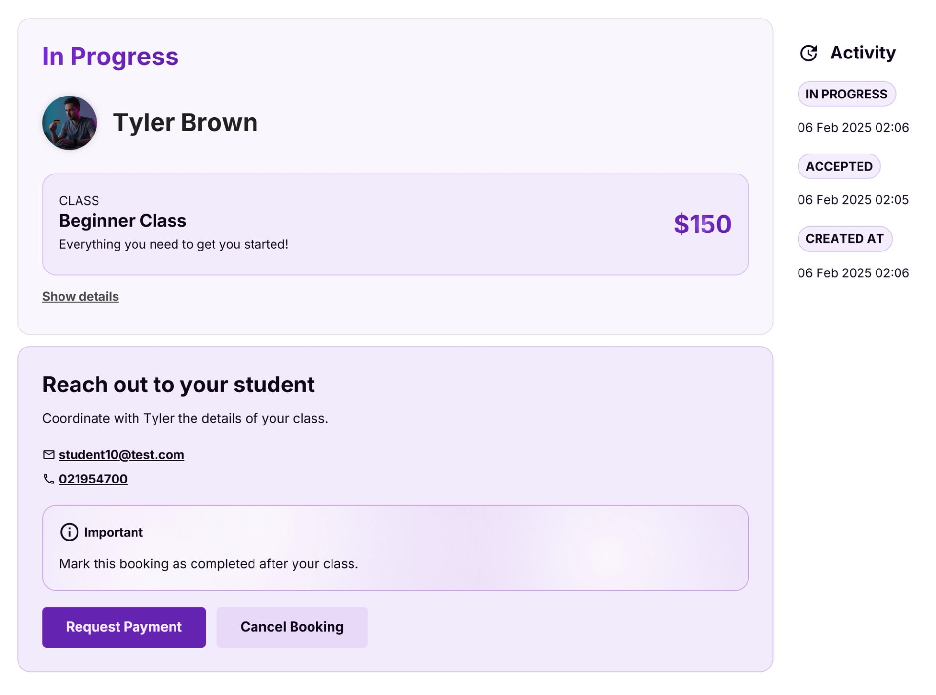 Instructor | Image | Track Booking