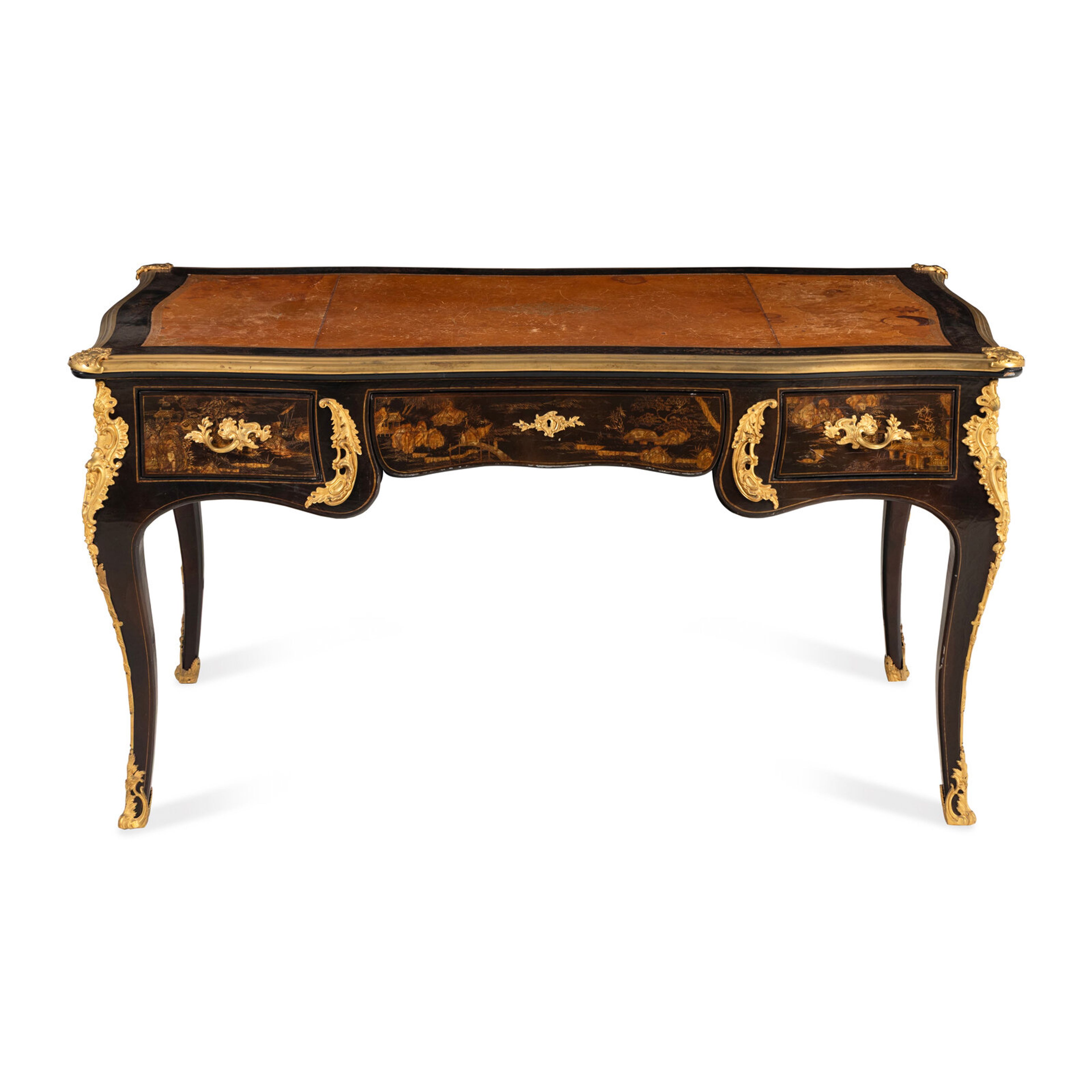 Lot 21 | A Louis XV Style Black Lacquer and Gilt Bronze Mounted Bureau Plat | Estimate $4,000 – $6,000